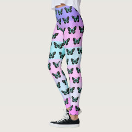 Elegant Blue & Black Butterfly Mönster Leggings