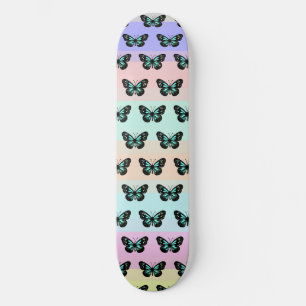Elegant Blue & Black Butterfly Mönster Mini Skateboard Bräda 18,5 Cm