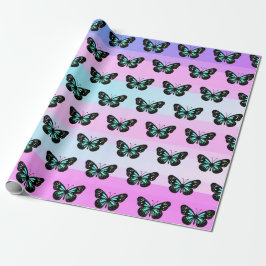 Elegant Blue & Black Butterfly Mönster Presentpapper