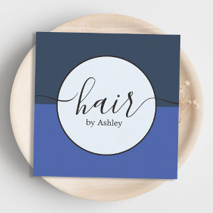 Elegant Blue Black Circle Hairdresser Fyrkantigt Visitkort