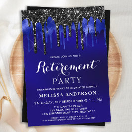 Elegant Blue Black Glitter Drivers Pension Party Inbjudningar