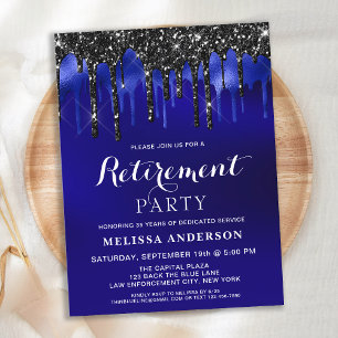 Elegant Blue Black Glitter Drivers Pension Party Vykort