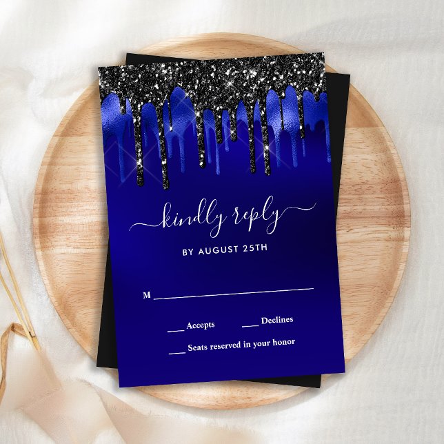Elegant Blue Black Glitter-drivrutiner, Bröllop OS Anteckningskort (Skapare uppladdad)