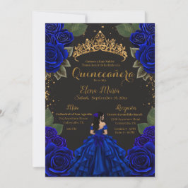 Elegant Blue Black Quinceañera Ro Guld Glitter Inbjudningar