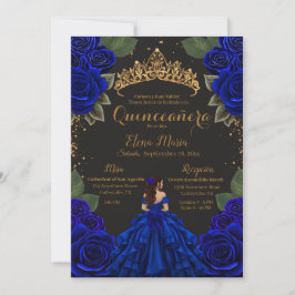 Elegant Blue Black Quinceañera Ro Guld Glitter Inbjudningar