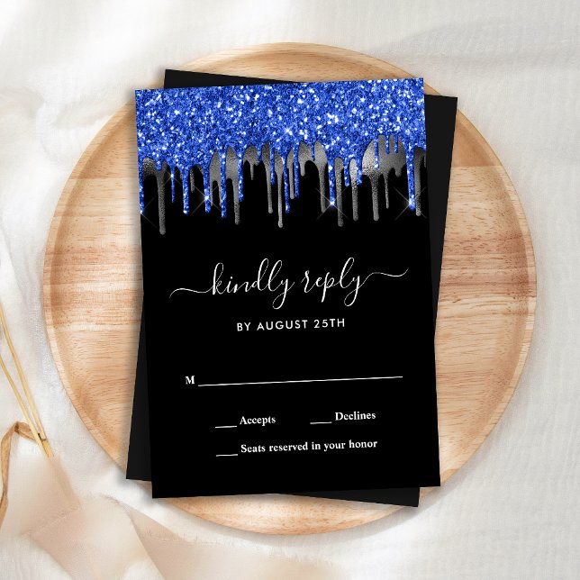 Elegant Blue Black Silver Glitter Drivers Bröllop OSA Kort (Skapare uppladdad)
