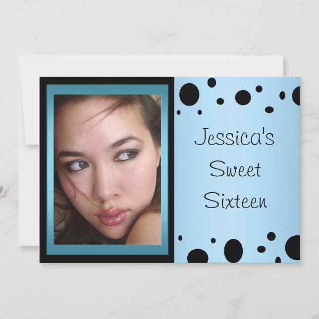 Elegant Blue Black Spots Photo Sweet 16 Inbjudningar (Framsida)