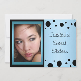 Elegant Blue Black Spots Photo Sweet 16 Inbjudningar