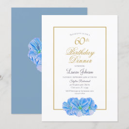 Elegant Blue Blommigt 60:e födelsedag Inbjudningar