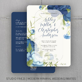 Elegant Blue Blommigt Allt-i-ett-Bröllop Inbjudningar