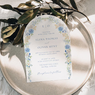 Elegant Blue Blommigt Arch Ram Bröllop Inbjudningar