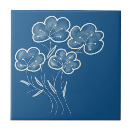 Elegant Blue Blommigt Art Kakelplatta