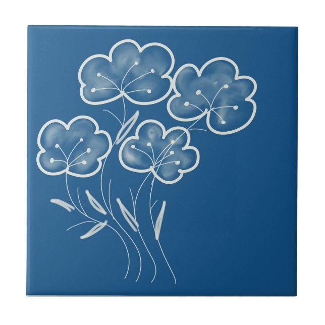 Elegant Blue Blommigt Art Kakelplatta (Framsidan)