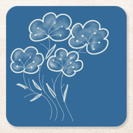 Elegant Blue Blommigt Art Underlägg Papper Kvadrat