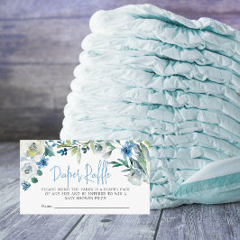 Elegant Blue Blommigt Baby Shower Diaper Raffle Tilläggskort