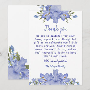 Elegant Blue Blommigt Baby Shower - tack för ditt  Julkort