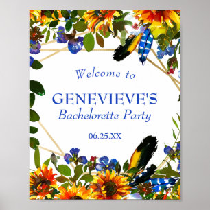 Elegant Blue Blommigt Bachelorette Party Välkommen Poster