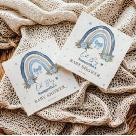 Elegant Blue Blommigt Beige Boho Rainbow Pappersservett