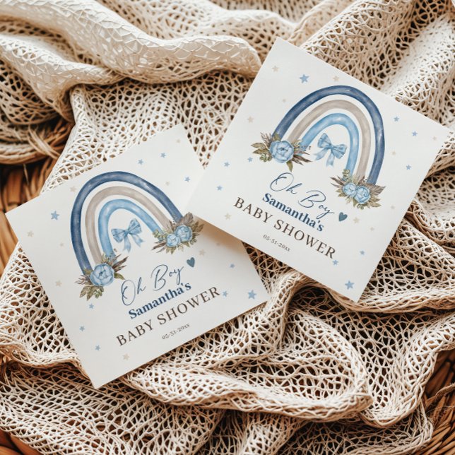 Elegant Blue Blommigt Beige Boho Rainbow Pappersservett (Skapare uppladdad)