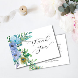 Elegant Blue Blommigt Boho Bröllop - tackkort