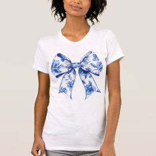 Elegant Blue Blommigt Bow Vintage Chinoiserie Stil T Shirt