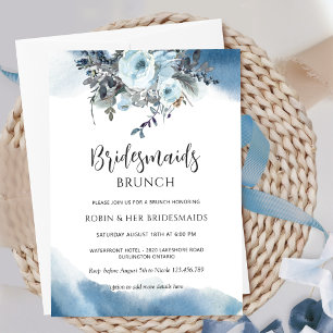 Elegant Blue Blommigt Bridesmaids Brunch/Luncheon Inbjudningar