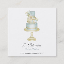 Elegant Blue Blommigt Bröllop Cake Makers Bakery Fyrkantigt Visitkort