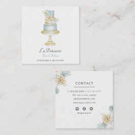 Elegant Blue Blommigt Bröllop Cake Makers Bakery Fyrkantigt Visitkort
