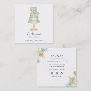 Elegant Blue Blommigt Bröllop Cake Makers Bakery Fyrkantigt Visitkort