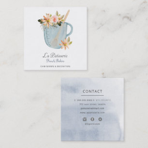 Elegant Blue Blommigt Bröllop Cake Makers Bakery Fyrkantigt Visitkort