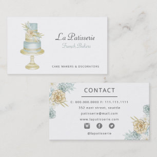 Elegant Blue Blommigt Bröllop Cake Makers Bakery Visitkort