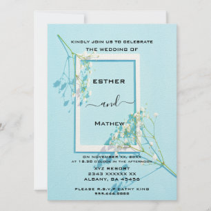Elegant Blue Blommigt Bröllop Inbjudningar