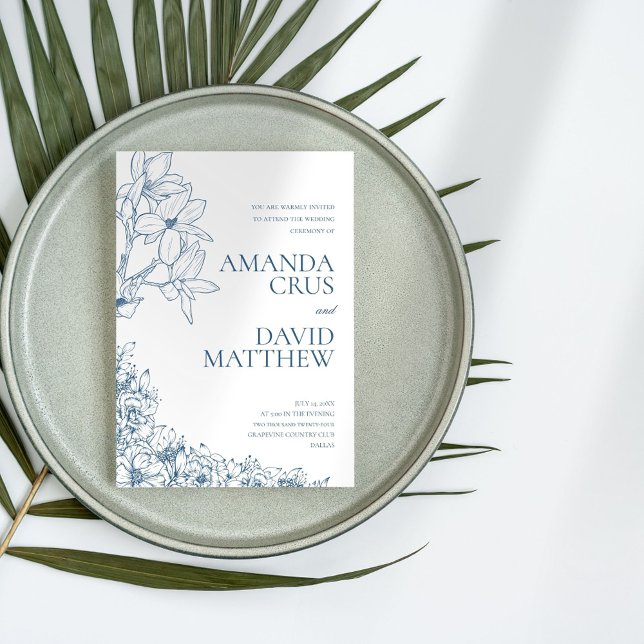 Elegant Blue Blommigt Bröllop Inbjudningar (Skapare uppladdad)