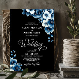 Elegant Blue Blommigt Bröllop Inbjudningar