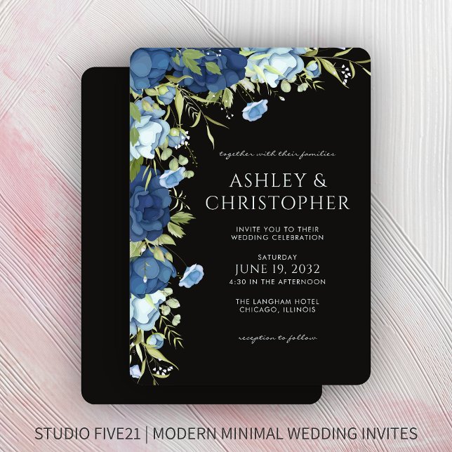 Elegant Blue Blommigt Bröllop Inbjudningar (Skapare uppladdad)