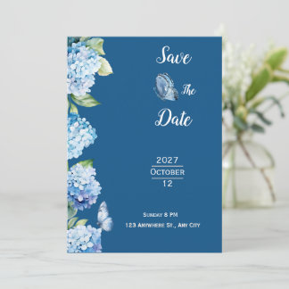 Elegant Blue Blommigt Bröllop Inbjudningar