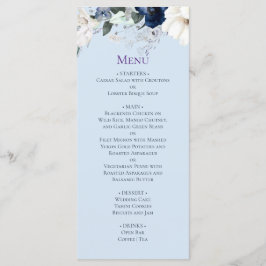 Elegant Blue Blommigt Bröllop Menu Meny