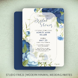 Elegant Blue Blommigt Bröllop Möhippa Inbjudningar