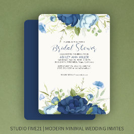 Elegant Blue Blommigt Bröllop Möhippa Inbjudningar