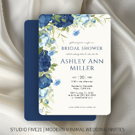 Elegant Blue Blommigt Bröllop Möhippa Inbjudningar