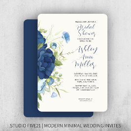 Elegant Blue Blommigt Bröllop Möhippa Inbjudningar