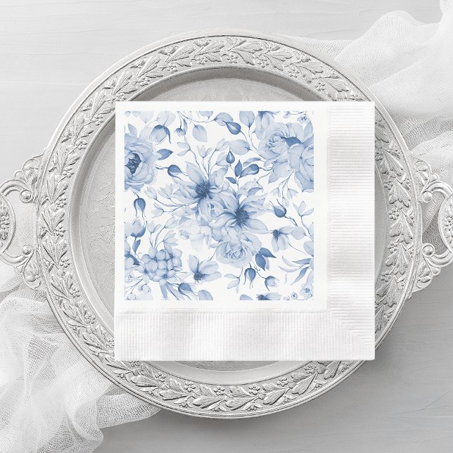 Elegant Blue Blommigt Bröllop Napkin Pappersservett (Skapare uppladdad)