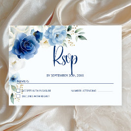 Elegant Blue Blommigt Bröllop OSA Kort