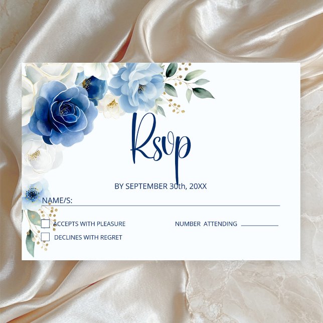 Elegant Blue Blommigt Bröllop OSA Kort (Skapare uppladdad)