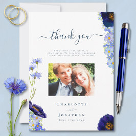 Elegant Blue Blommigt Bröllop Photo Tackto You Car Tack Kort