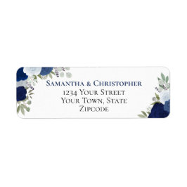 Elegant Blue Blommigt Bröllop Returadress Etikett
