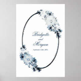 Elegant Blue Blommigt Bröllop Ring Poster