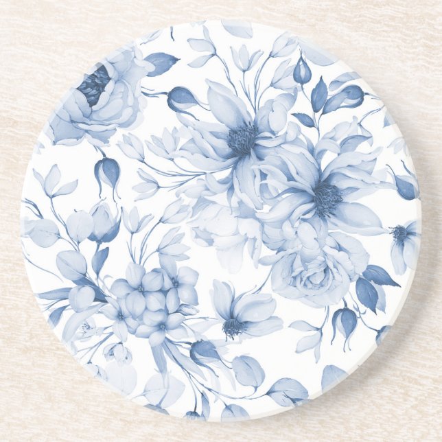 Elegant Blue Blommigt Bröllop Underlägg (Framsidan)