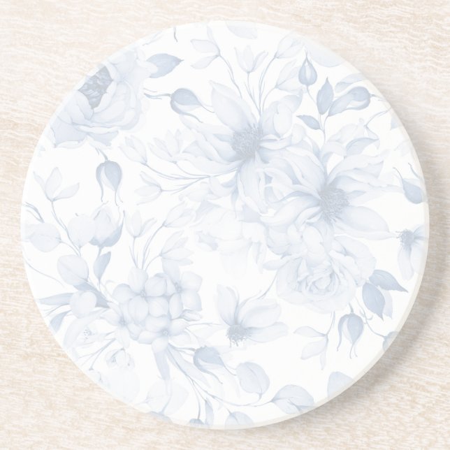 Elegant Blue Blommigt Bröllop Underlägg (Framsidan)