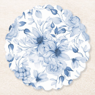 Elegant Blue Blommigt Bröllop Underlägg Papper